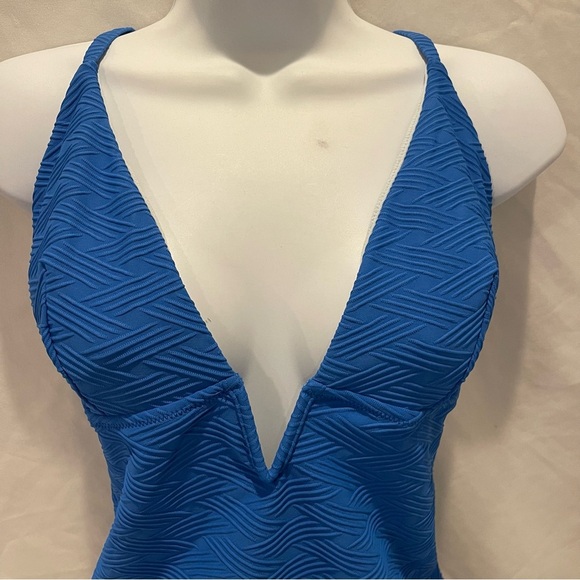 CupShe NWT Sea Surface Texture Deep V Wire Cheeky Swimsuit Royal Blue Size Large - Picture 4 of 16